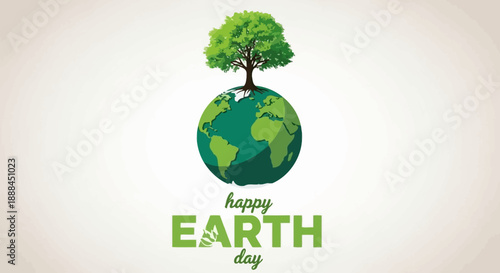 Happy Earth Day Greeting with Green Planet and Tree Illustration