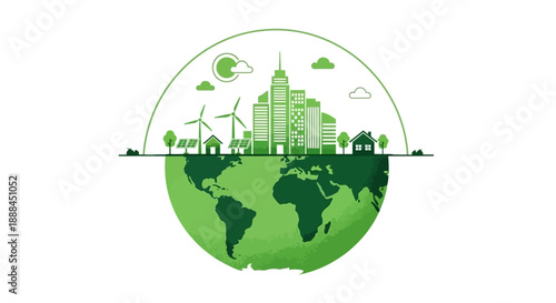 Green Cityscape on Planet Earth: Sustainable Future and Eco-Friendly Urban Development