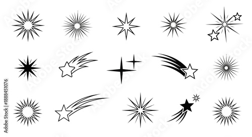 Collection of Starbursts, Shooting Stars, and Sparkling Light Effects Icons