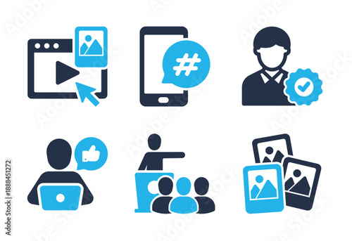 Social Media Marketing and Creator icon set. Solid glyph series icons