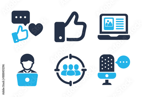 Communication and Target Audience icon set. Solid glyph series icons