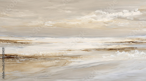 Abstract sandy beach and ocean impression with textured brushstrokes