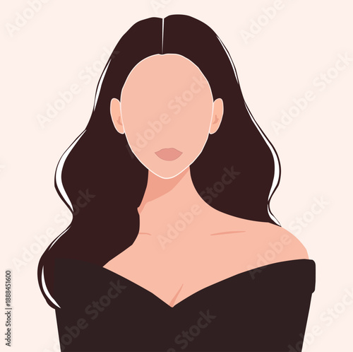 Faceless Elegant Woman Portrait Vector Illustration with Long Hair