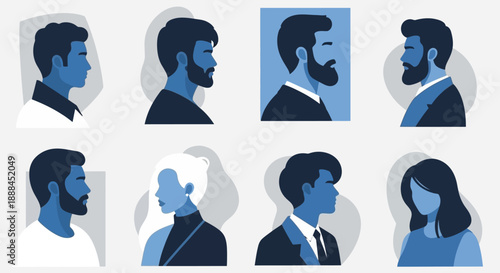 Diverse Group of People Silhouettes in Blue Tones for Modern Design Concepts