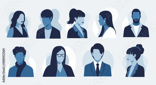 Diverse Collection of Professional People Silhouettes in Blue Tones
