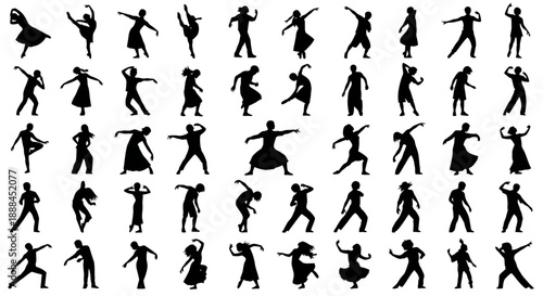 Diverse Collection of Dynamic Dance Silhouettes Representing Movement and Expression