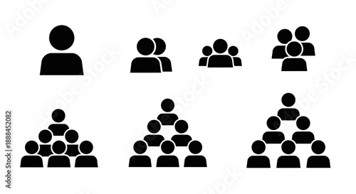 Collection of People Icons Representing Different Group Sizes and Formations