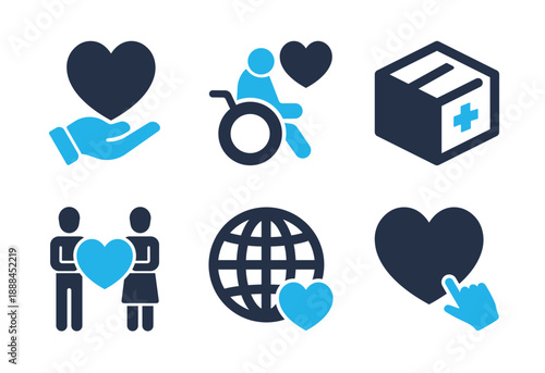 Social Care and Donation icon set. Solid glyph series icons