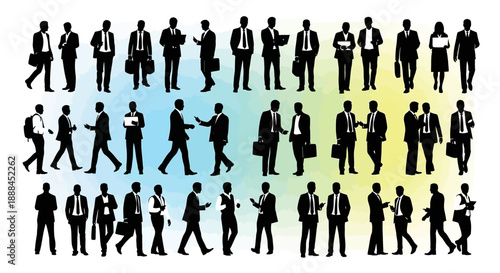 Diverse business people silhouettes collection in various poses and actions