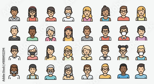 Diverse Avatars of People Set, Flat Style Icons for Online Profiles and Applications