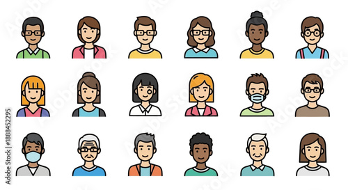 Diverse Collection of People Avatars in a Flat Design Style