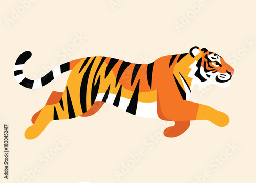 Modern Geometric Running Tiger Illustrator Artwork Creative Design Template 