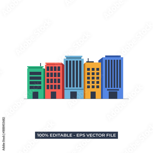 Colorful buildings illustration from a low-angle viewpoint showcasing architecture, cityscape, and urban landscape in a vector graphic.