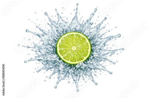 Lime slice splashing in clear water, creating a refreshing liquid splash, transparent background, freshness concept