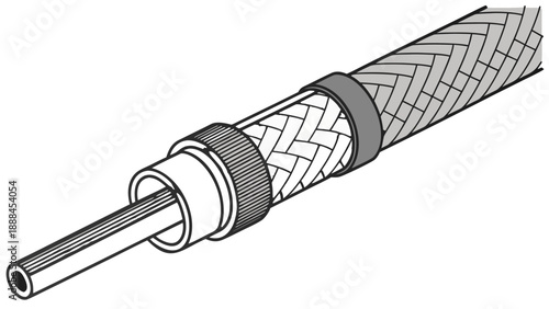 Minimalist vector illustration, close-up view of the cross-section texture of a carbon fiber GNSS pole shaft, showing tight woven layers in grey and black tones, 