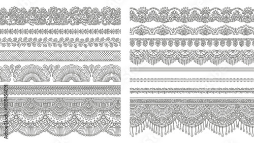 Collection of ornate black and white lace borders and decorative patterns