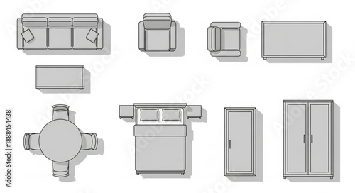 Top View Furniture Collection For Interior Design.