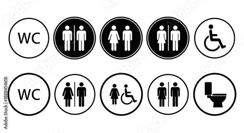 Collection of Modern Vector Icons for Restroom Signage and Accessibility
