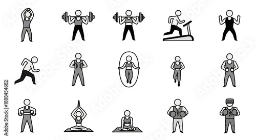 Diverse Set of Fitness and Exercise Icons for Health and Wellness Themes