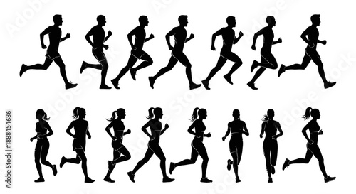 Diverse Group of Runners in Motion, Silhouettes for Sports and Fitness Concepts