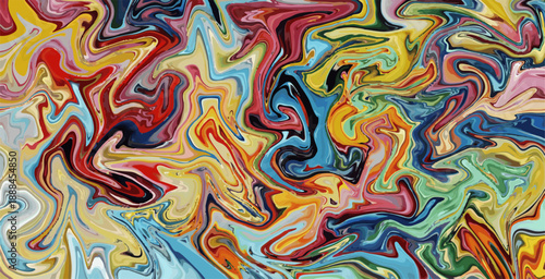 Vibrant abstract liquid flow texture background featuring intense swirling mixtures of primary and secondary colors creating dynamic artistic patterns