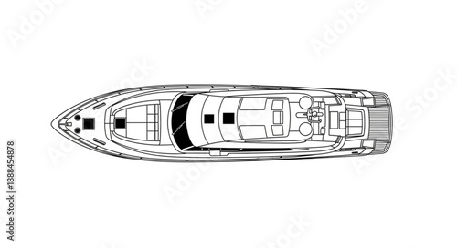 Top view blueprint illustration of a luxury yacht.