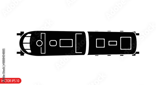 Top view black silhouette of a train engine and carriage.