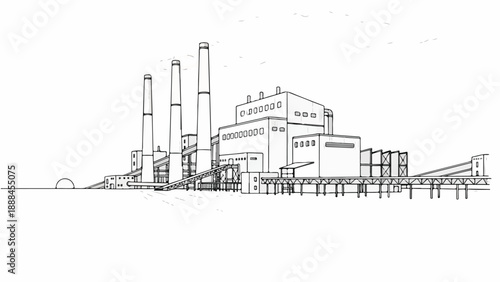 Industrial facility with smokestacks and buildings