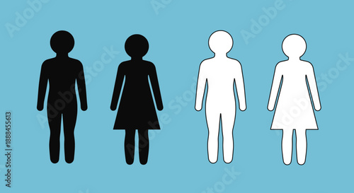 Diverse Human Silhouettes in Black and White on a Blue Background