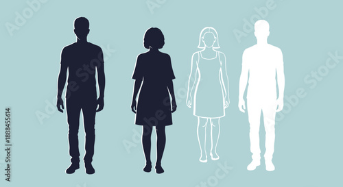 Diverse Human Silhouettes Representing Men and Women in Various Forms