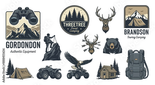 Vintage Outdoor Adventure Badges Collection for Camping and Hiking