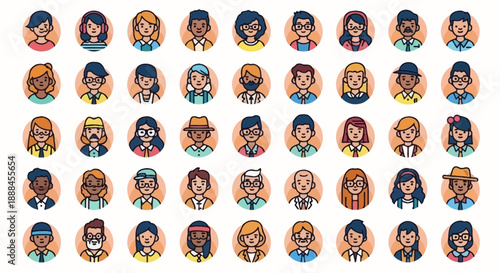 Diverse Collection of People Avatars in Circular Frames for User Profiles