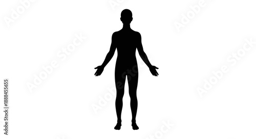 Full Body Silhouette of a Person Standing with Arms Outstretched Against White Background