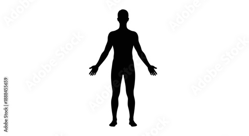 Black Silhouette of a Person Standing with Arms Outstretched Against a White Background