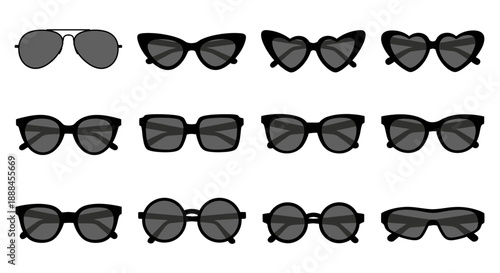 Diverse Collection of Sunglasses Styles Vector Illustration Set, Fashion Accessories