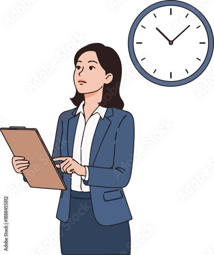 Time Management Business, Deadline Concept Businesswoman, Flat Cartoon Illustration Style