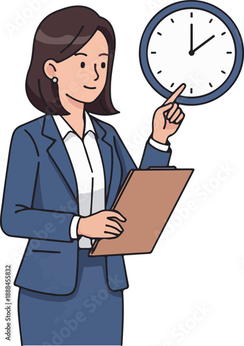 Time Management Business, Deadline Concept Businesswoman, Flat Cartoon Illustration Style