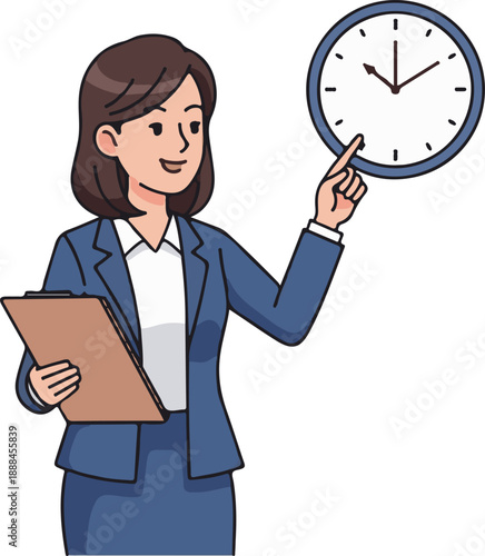 Time Management Business, Deadline Concept Businesswoman, Flat Cartoon Illustration Style