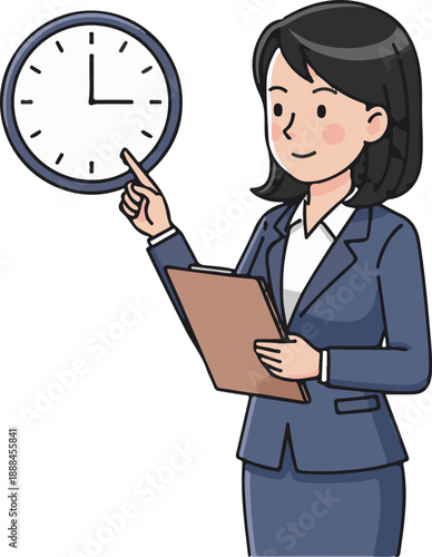 Time Management Business, Deadline Concept Businesswoman, Flat Cartoon Illustration Style
