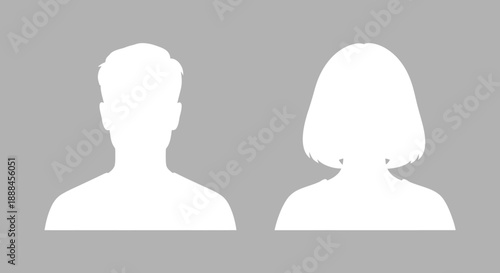 Diverse White Silhouettes of Men and Women for Profile Pictures on Grey Background
