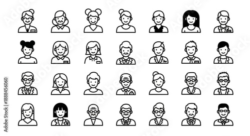 Diverse Collection of Human Icons Representing People of All Ages and Genders