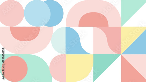 Vibrant geometric shapes in pastel colors create modern abstract art
