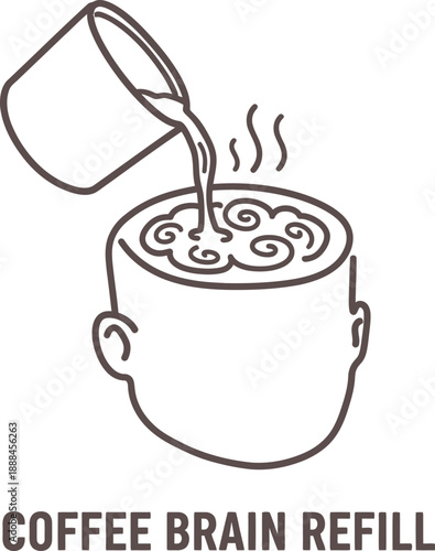 Coffee Brain Refill Funny Caffeine Addiction Concept Illustration