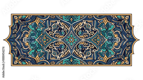 Intricate floral pattern with gold, blue, and green hues