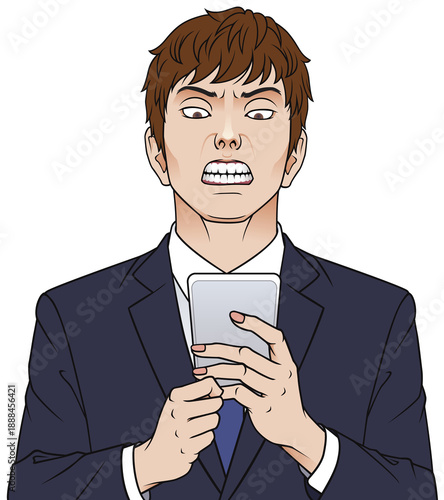 スマホを見て怒る男性　タイプC