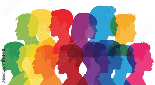 Diverse Group of Translucent Silhouettes in a Spectrum of Colors, Community Concept