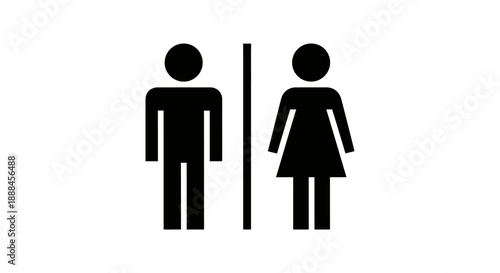 Simple Black and White Icon Sign for Male and Female Restrooms Side by Side