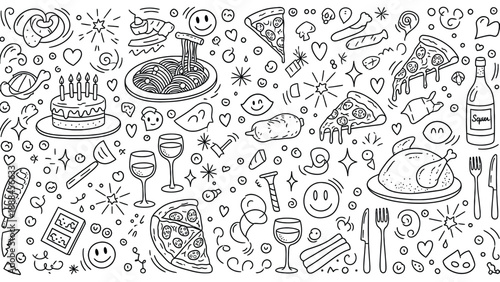Dining and Celebration Icons in Black and White.