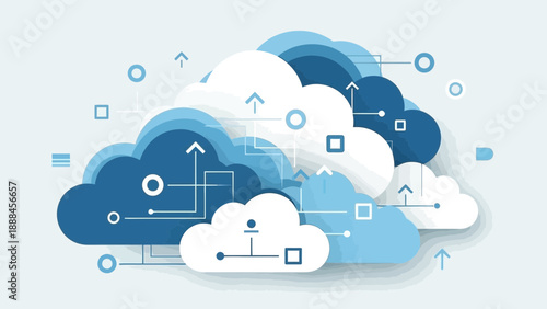 Modern cloud computing concept with interconnected digital elements