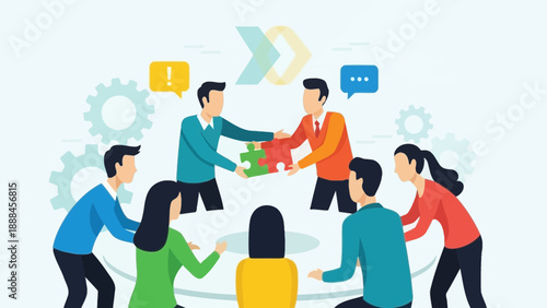 Team collaboration and problem solving with puzzle pieces